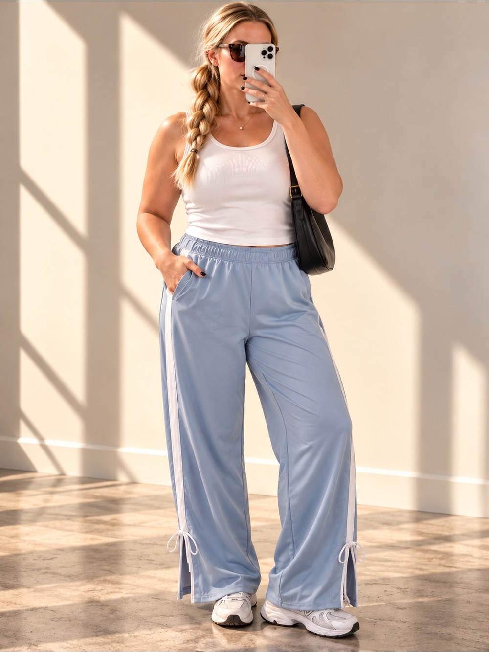 Gilly Hicks Hollister Recharge Blue Track Pants Bows L NWT